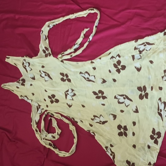 Betsey Johnson Vintage Yellow and Brown Floral Sheer Maxi Dress Size L Spring - Picture 6 of 7